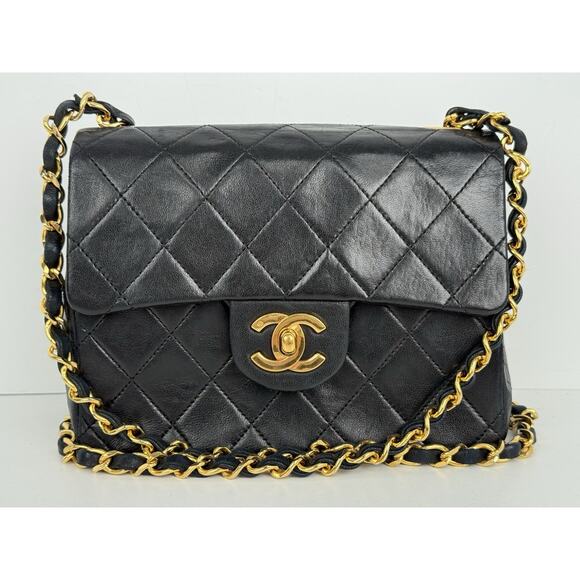 Chanel Classic Mini Square Single Flap Bag Black with Gold Hardware B-2 - Picture 2 of 16